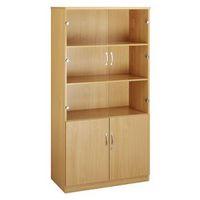 DELUXE COMBINATION BOOKCASE WITH WOOD AND GLASS DOORS- 3 SHELVES BEECH - H X W