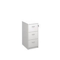 DELUXE EXECUTIVE 3 DRAWER FILING CABINET IN WHITE ANTI TILT FULLY LOCKING SUPPLIED WITH HANDLES ACCEPTS FOOLSCAP ONL