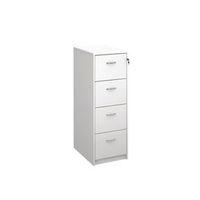 DELUXE EXECUTIVE 4 DRAWER FILING CABINET IN WHITE ANTI TILT FULLY LOCKING SUPPLIED WITH HANDLES ACCEPTS FOOLSCAP ONL