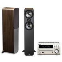 Denon DM40DAB Micro System with Q Acoustics 3050 Speakers (Silver System, Walnut Speakers)