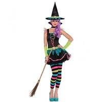 Deluxe Teens Neon Witch Costume Large L Ladies Girls Teenager Fancy Dress - Age 14- 16