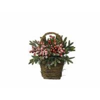 decorated christmas basket snow effect with berries and cones greenred ...