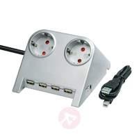 Desktop power extension lead with USB, silver