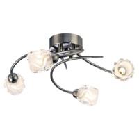 Designer 4-Arm Chrome Metal Ceiling Light with Beautiful Moulded Glass Shades