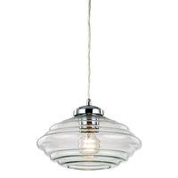 Designer Clear Moulded Glass Pendant Light with Chrome Base Plate