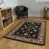 Deluxe Black & Navy Border Traditional Vintage Style Rug 100% Wool - Ascot Navy FF 80x150