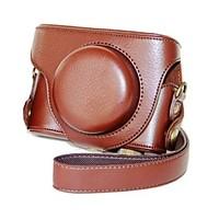 Dengpin Leather Detachable Protective Camera Case Bag Cover Litchi Pattern with Shoulder Strap for Panasonic Lumix LX7