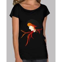 Deep collar women T-Shirt & Loose Fit, Black
