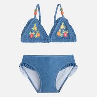 denim style bikini with ruffles embroideries and rivets mayoral