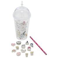 Despicable Me plastic cup with straw and character print rubber and pencil stationary set - Multicolour
