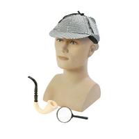 Detective Hat, Pipe & Magnifying Glass Set