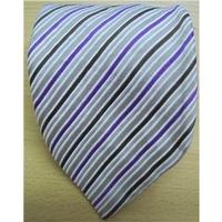 Dehavilland Purple / Cream / Brown / Beige Stripe Silk Tie