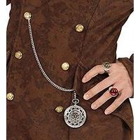 Deluxe Skull & Cross Bones Pocket Watch With Chain Pirate Fancy Dress