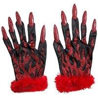 devil with red glitter nails halloween theme gloves for fancy dress co ...