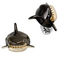 Deakin and Francis Diamond-Eyed Black And Cream Shark Cufflinks C1712X0001