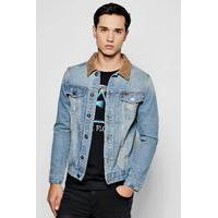 Denim Jacket With Cord Collar - blue