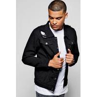 Denim Jacket with Abrasions - charcoal
