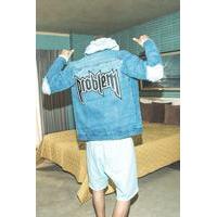 Denim Jacket with Problem Print - blue