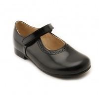 Delphine, Black Leather Girls Riptape Classic Shoes