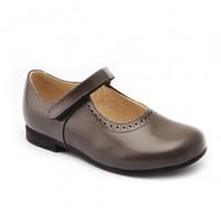 Delphine, Grey Leather Girls Riptape Classic Shoes