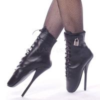 Devious Ballet-1025 Black Leather Ballet Heels Boots