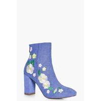 Denim Embroidered Ankle Boot - blue