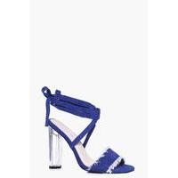 Denim Wrap Strap Clear Heels - denim