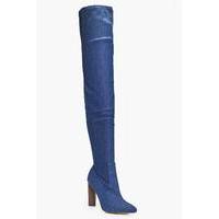 Denim Thigh High Boot - denim