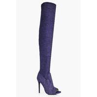 Denim Peeptoe Thigh High Boots - denim