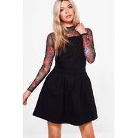 denim skater style denim pinafore dress black