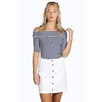 Denim Button Front Mini Skirt - white