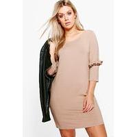 dena ruffle sleeve shift dress stone