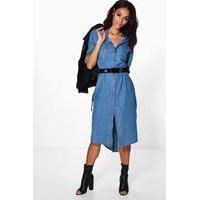 Denim Long Shirt Dress - blue