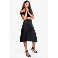 Deep Waistband Full Midi Skirt - black