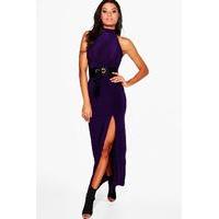 Detachable Waist Belt Slinky Maxi Dress - grape