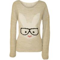 Delia Rabbit with Glasses Knitted Jumper - Cream
