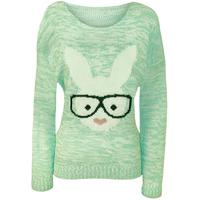 Delia Rabbit with Glasses Knitted Jumper - Green