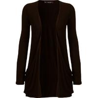 delora basic long sleeve pocket cardigan brown