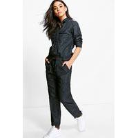 Denim Tie Waist Boilersuit - black