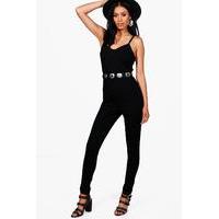 denim strappy catsuit black