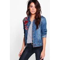 denim floral embroidered jacket blue