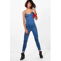 Denim Strappy Catsuit - wash blue