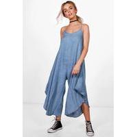 Denim Look Harem Jumpsuit - blue