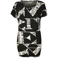 Devin Monochrome Print Long Top - Black