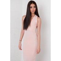 deep v neck midi dress in pink