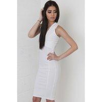 deep v neck midi dress in white