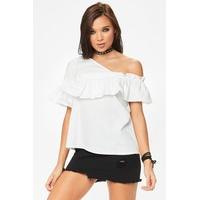 Demi White Frill Asymmetric Top