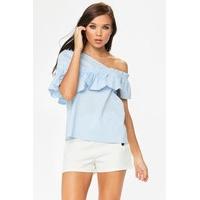 Demi Blue Frill Asymmetric Top