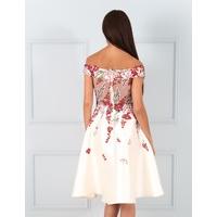 delani white satin embellished mid length tea dress