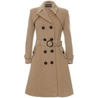 De La Creme Camel Womens Wool Cashmere Winter Long Belted Coat women\'s Coat in BEIGE